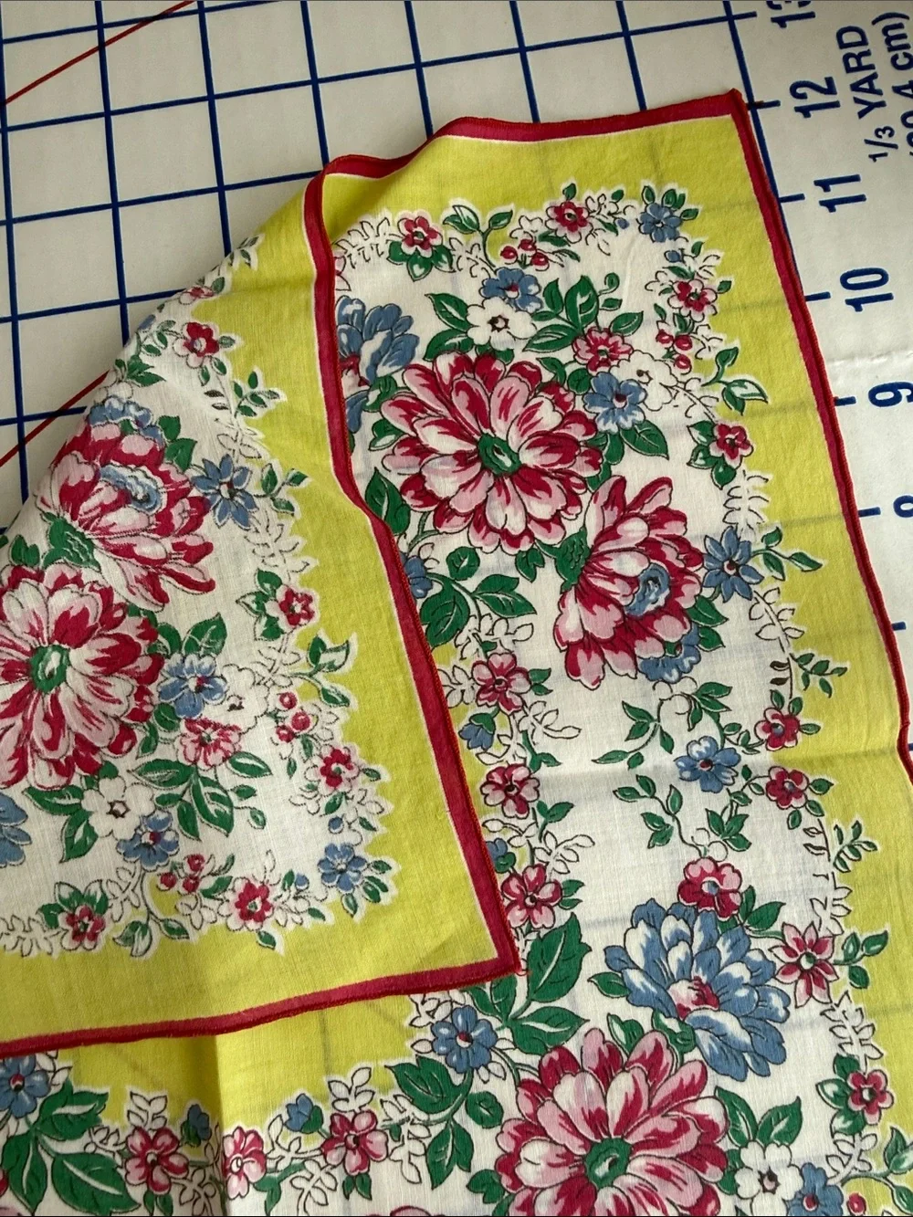 Lot of 3 Vintage Floral Cotton Handkerchiefs Pink Roses Cottagecore